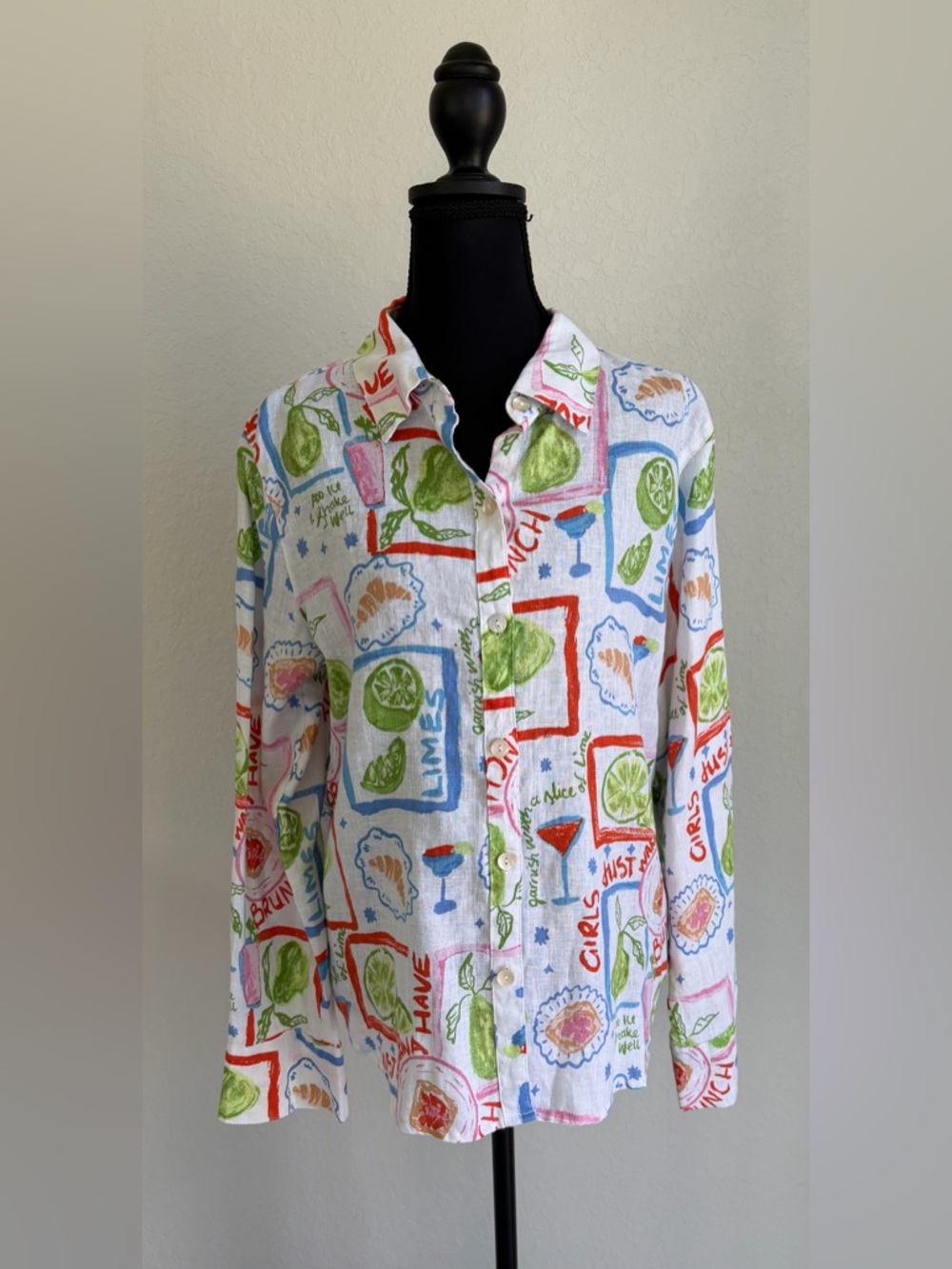 EUC‎ Cynthia Rowley 100% Linen “Girls Just Wanna Have Brunch” Blouse, Large